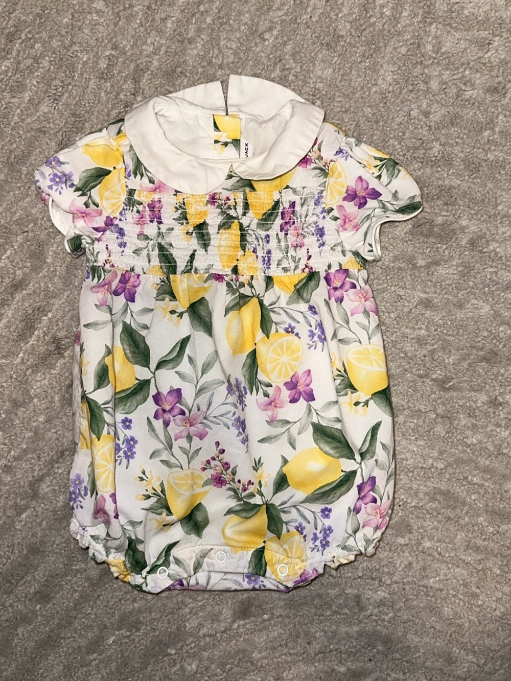 Janie and Jack Girls Lemon Floral Romper with Peter Pan Collar